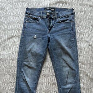 Express Dark Wash Super Skinny Mid Rise Performance Stretch Jeans in Size 0R